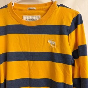 Abercrombie Fitch VTG Mens Long Sleeve Striped Shirt Yellow Navy‎ Muscle Y2K M